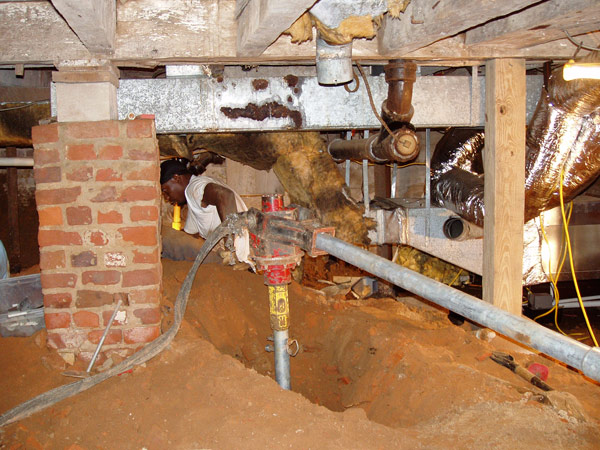 Helical pier foundation repair limited access Richmond virginia